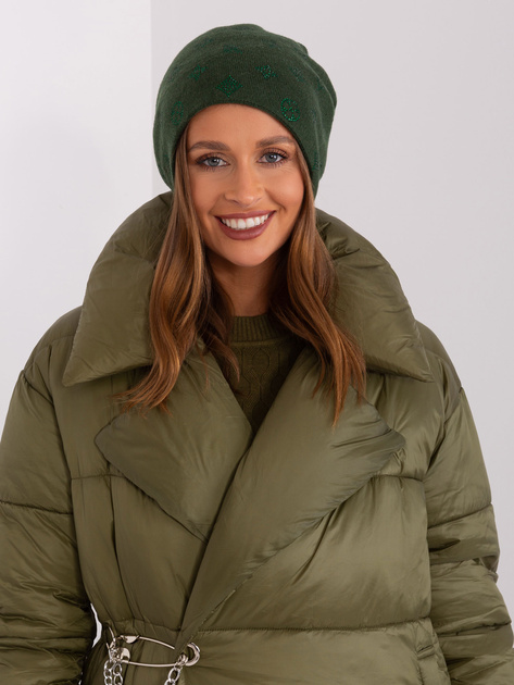 Hurtownia Ciemnozielona czapka damska z dzianiny