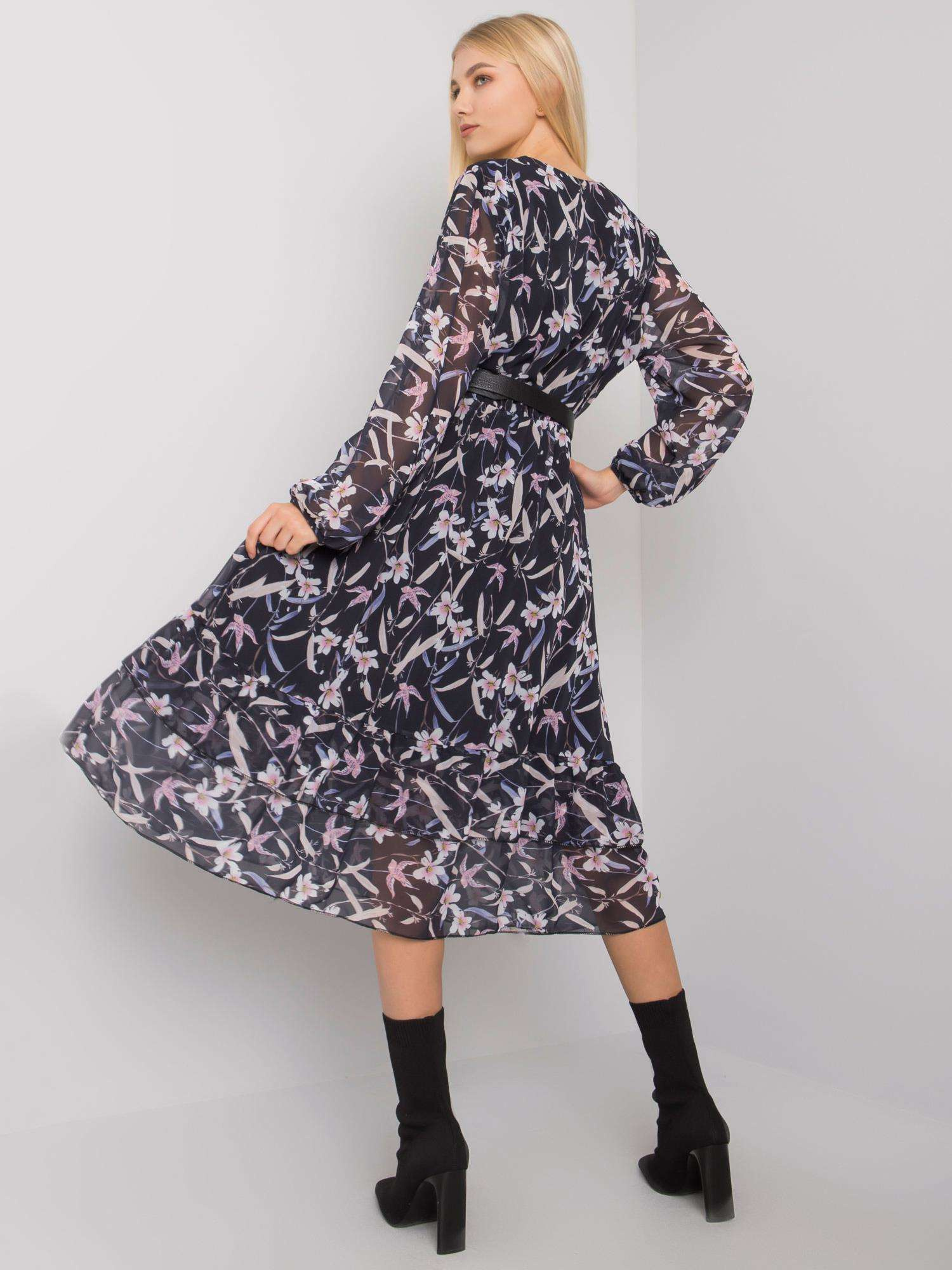 Navy blue Mayra flounce midi dress