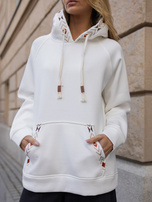 Ecru bluza kangurka oversize z geometrycznym wzorem