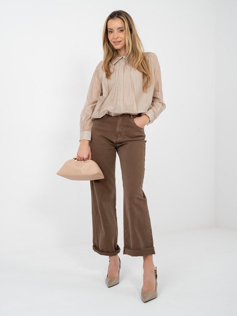 Beżowa elegancka bluzka z kołnierzykiem
