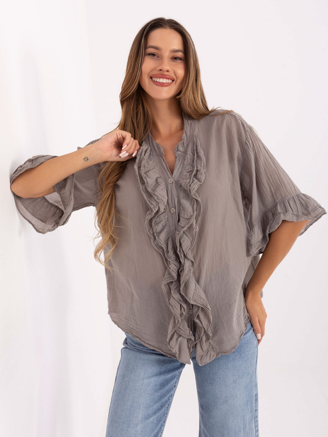 Ciemnobeżowa rozpinana koszula z bawełny