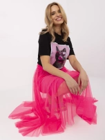 Fluo różowa tiulowa spódnica z podszewką