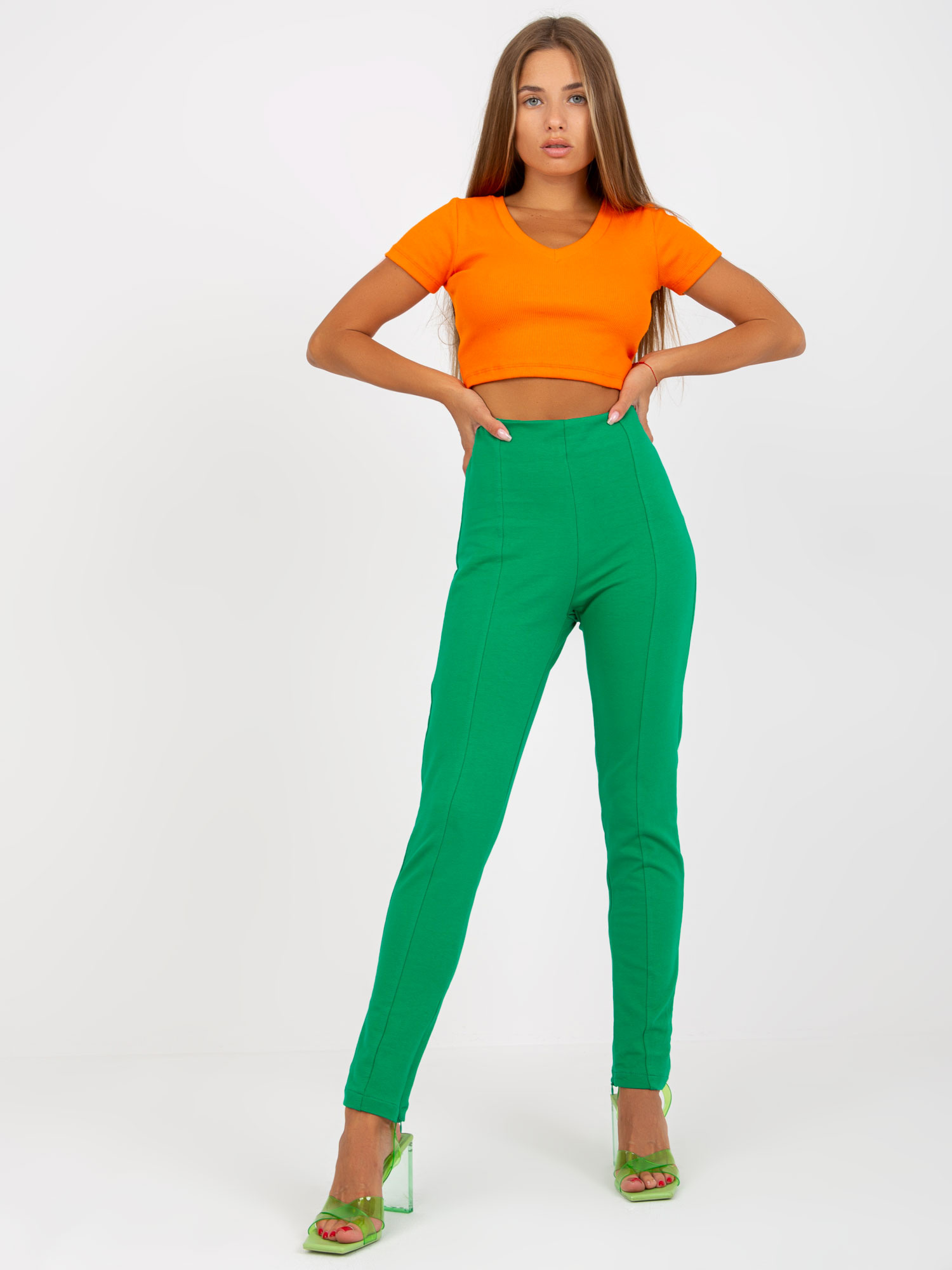 Großhandel Grüne Basic-Leggings mit Schlitz RUE PARIS.