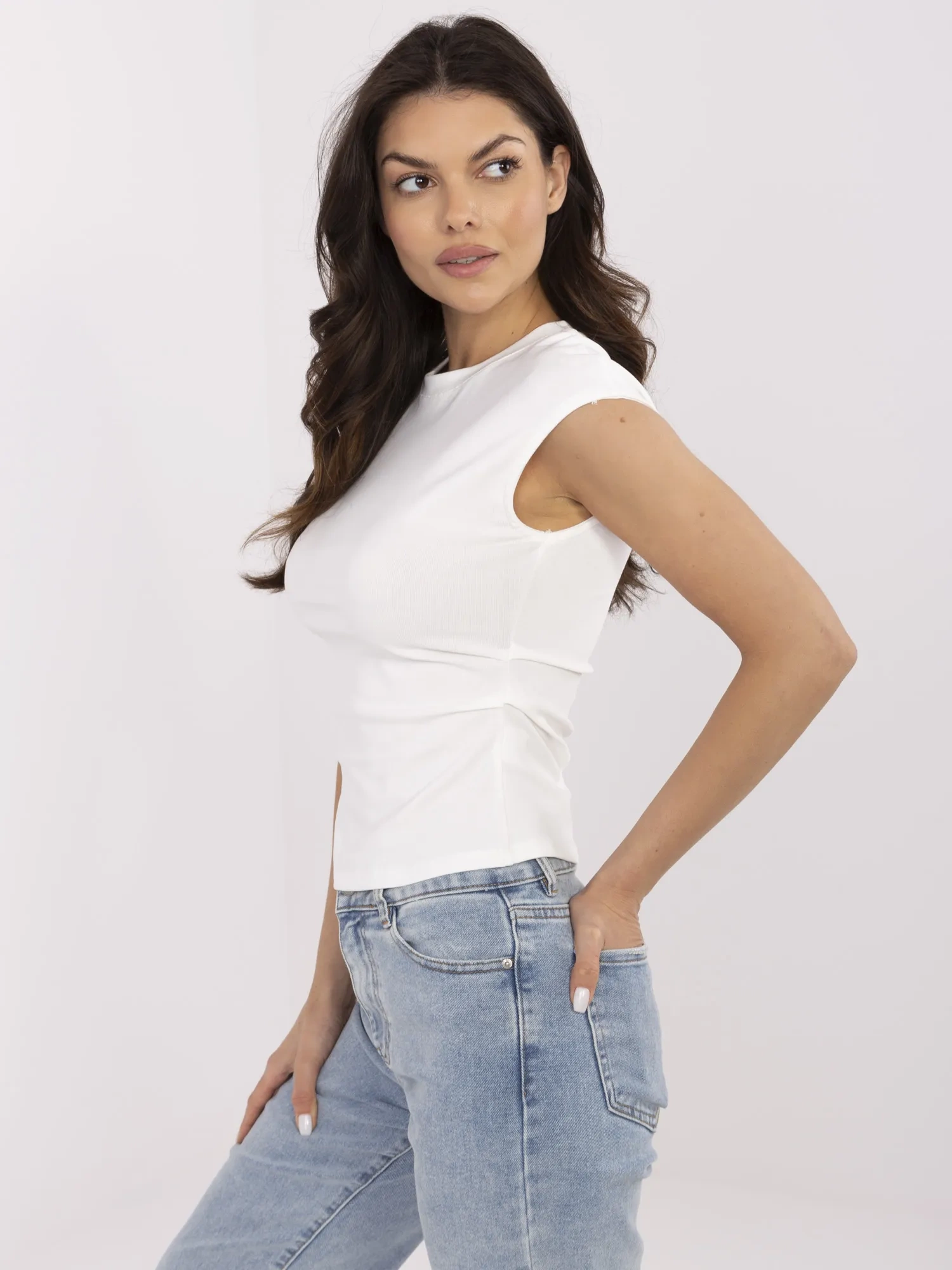 Ecru women's top in solid color.