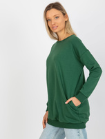 Hurtownia Ciemnozielona długa bluza basic z bawełny  
