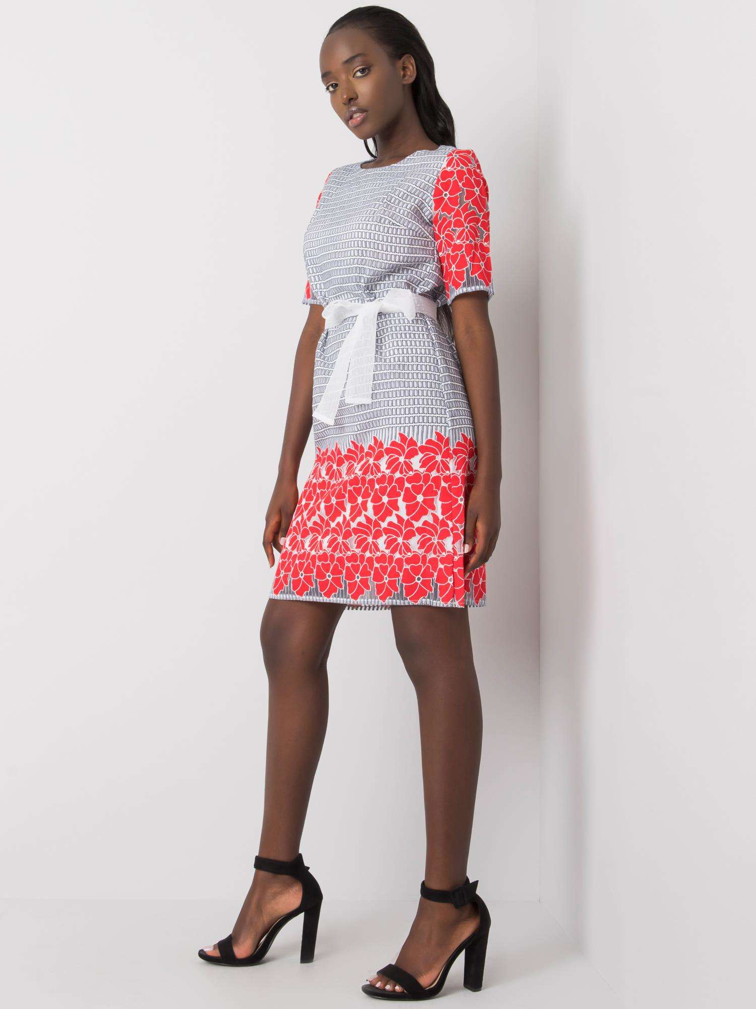 Grey and red patterned dress Katya