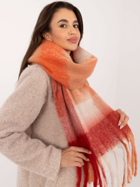 Hurt Czerwono-pomarańczowy zimowy szal z frędzlami