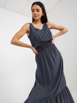 Hurt Granatowa maxi sukienka z falbaną bez rękawów FRESH MADE