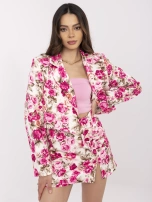 Różowo-ecru elegancki komplet ze spódnico-spodenkami