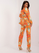 Hurtownia Pomarańczowy elegancki komplet damski z printem