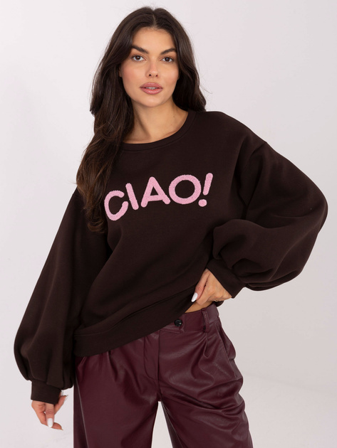 Ciemnobrązowa bluza oversize z napisem RUE PARIS