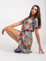 Khaki sukienka mini w kwiaty z krótkim rękawem Blake 