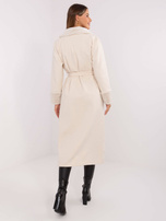 Ecru dwurzędowy płaszcz z kołnierzem RUE PARIS