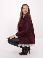 Burgundowa elegancka marynarka z białą koronką