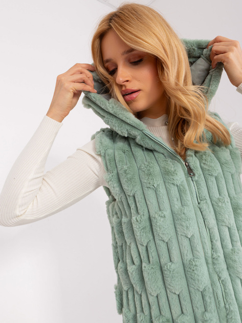 Hurtownia Pistacjowa długa kamizelka zimowa