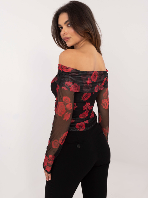 Hurt Czarno-czerwona bluzka hiszpanka z siateczki