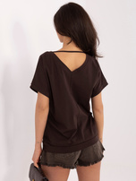 Ciemnobrązowa bluzka oversize z krótkim rękawem RUE PARIS 
