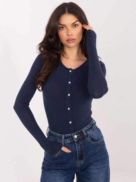 Granatowa bawełniana bluzka basic z guzikami