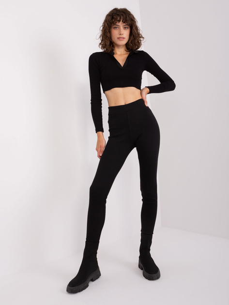 Hurt Czarne damskie legginsy basic z bawełny RUE PARIS