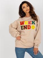 Hurt Beżowa damska bluza bez kaptura z długim rękawem