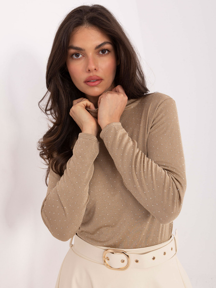Ciemnobeżowa elegancka bluzka z półgolfem RUE PARIS