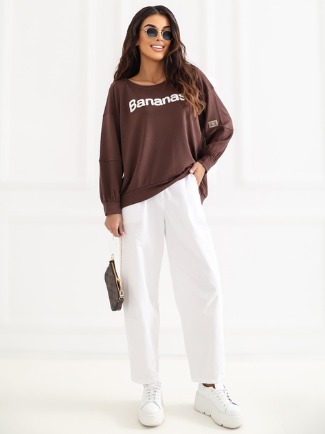 Ciemnobrązowa damska bluza z wypukłym napisem RUE PARIS