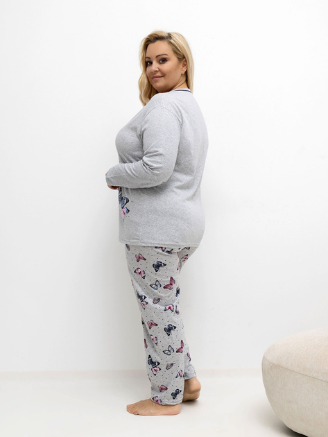 Szara piżama plus size ze spodniami w motyle
