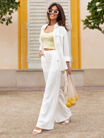 Ecru rozpinana koszula z dodatkiem lnu