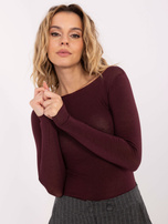 Burgundowa cienka bluzka z długim rękawem