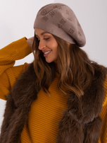 Hurt Ciemnobeżowy damski beret z dżetami