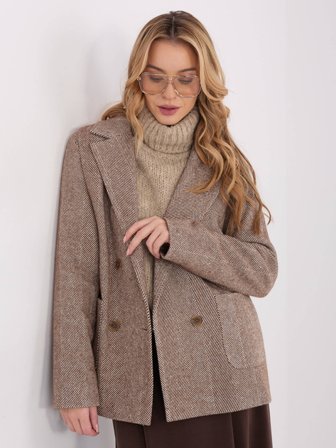 Brązowo-biała dwurzędowa marynarka z kaszmiru