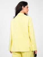 Pastelowa żółta jeansowa marynarka z kieszeniami RUE PARIS 