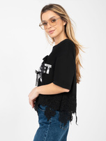 Czarna damska bluzka oversize z kokardkami 