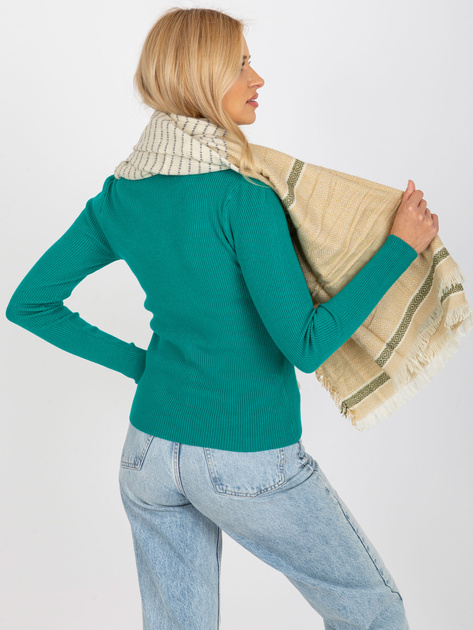 Hurtownia Beżowo-zielony damski szal we wzory