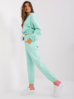 Hurt Miętowo-fluo różowy komplet dresowy z literą A