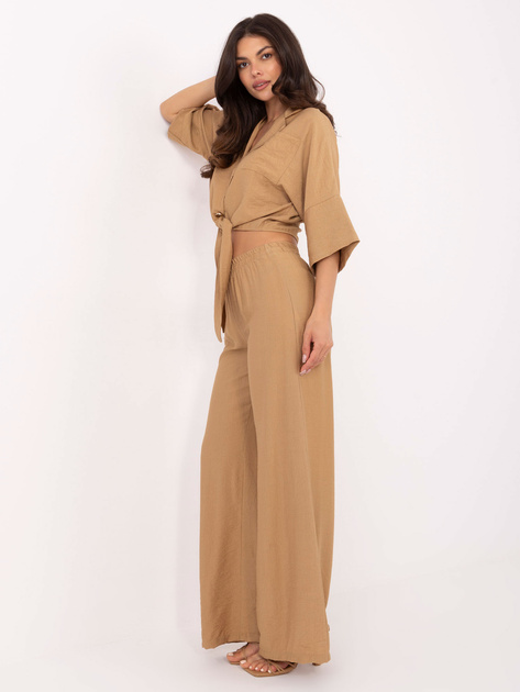 Camelowy letni komplet z szerokimi spodniami OCH BELLA