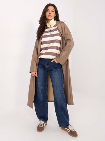 Ciemnobeżowa buza oversize w paski