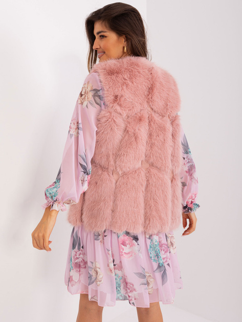 Hurt Brudnoróżowa futrzana kamizelka rozpinana z kieszeniami