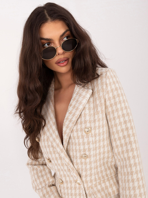 Beżowa elegancka marynarka w pepitkę