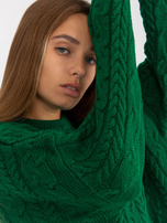 Hurt Zielony długi sweter z warkoczami o kroju overszie RUE PARIS 