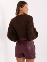 Burgundowe skórzane szorty z paskiem RUE PARIS