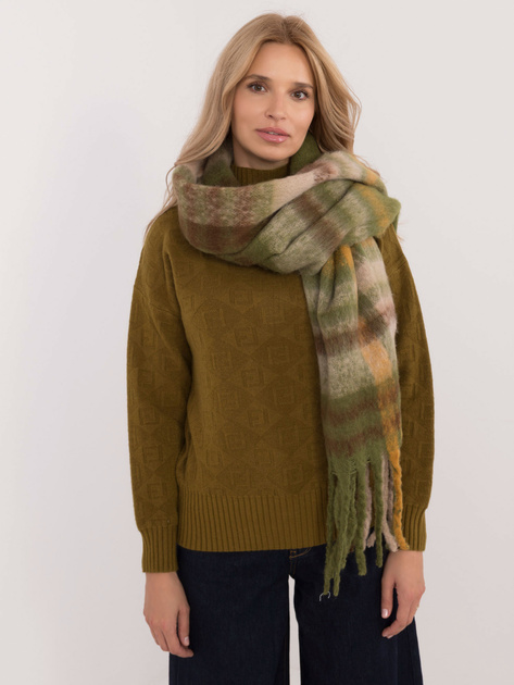 Hurt Khaki-ciemnożółty damski szal z frędzlami