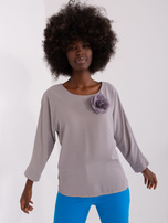 Hurt Szara damska bluzka wizytowa z kwiatem