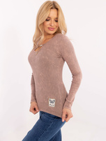 Hurtownia Brudnoróżowa dopasowana bluzka w prążek