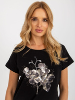 Hurt Czarna codzienna bluzka z nadrukiem RUE PARIS