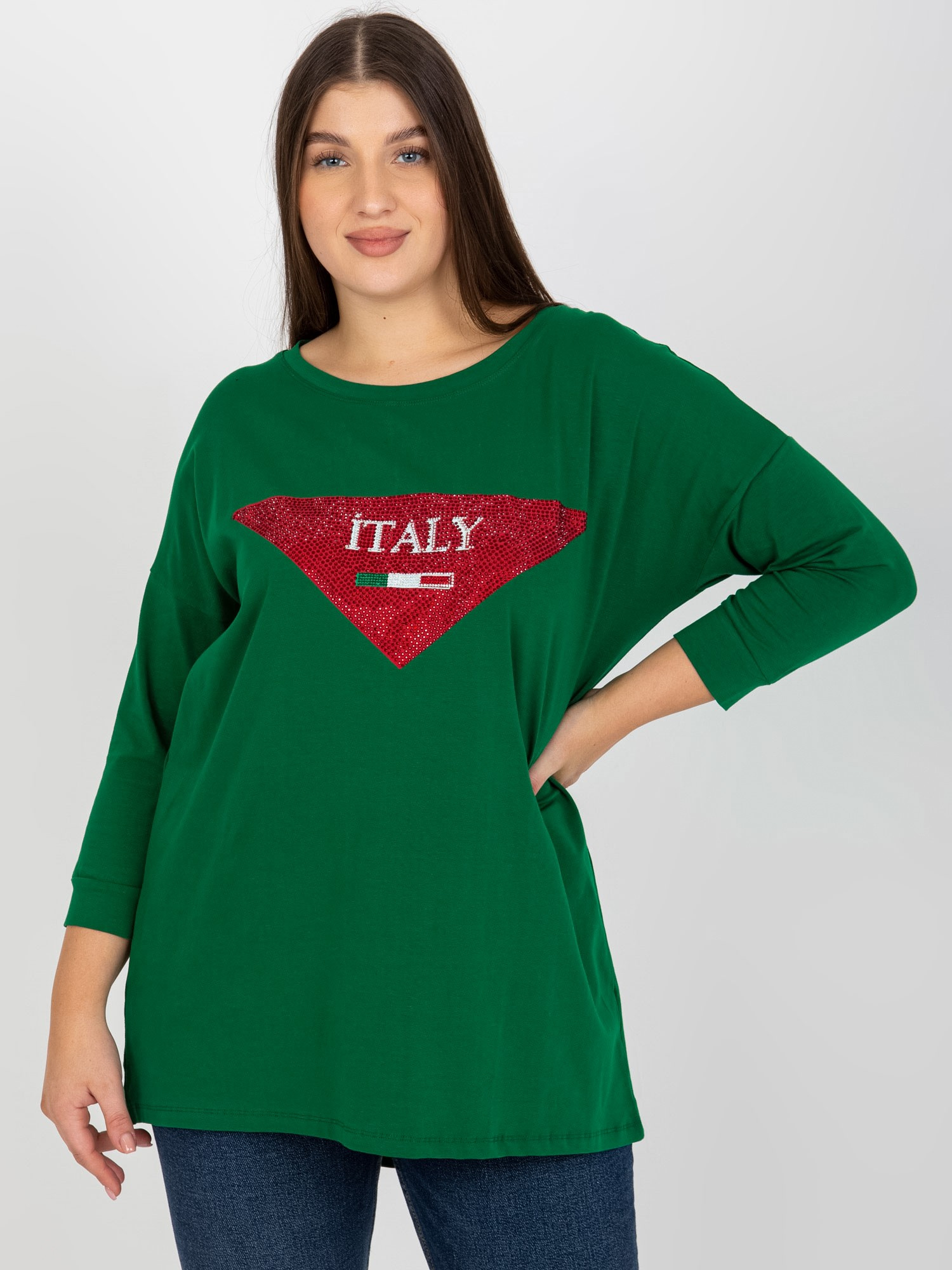 Ciemnozielona bluzka plus size z rękawem 3/4