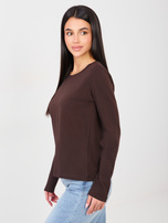 Czekoladowy damski longsleeve basic z bawełny RUE PARIS 