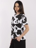 Czarno-biały bawełniany t-shirt w krowi wzór