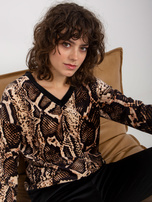 Hurt Jasnobeżowo-czarny komplet welurowy ze spodniami RUE PARIS