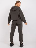 Khaki komplet dresowy basic ze spodniami z wysokim stanem 